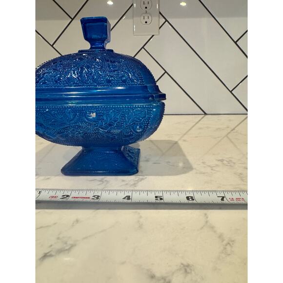 Vintage Jeanette Pressed Glass Footed Candy Dish Acorn Oak Leaf trinket dish - Picture 10 of 12